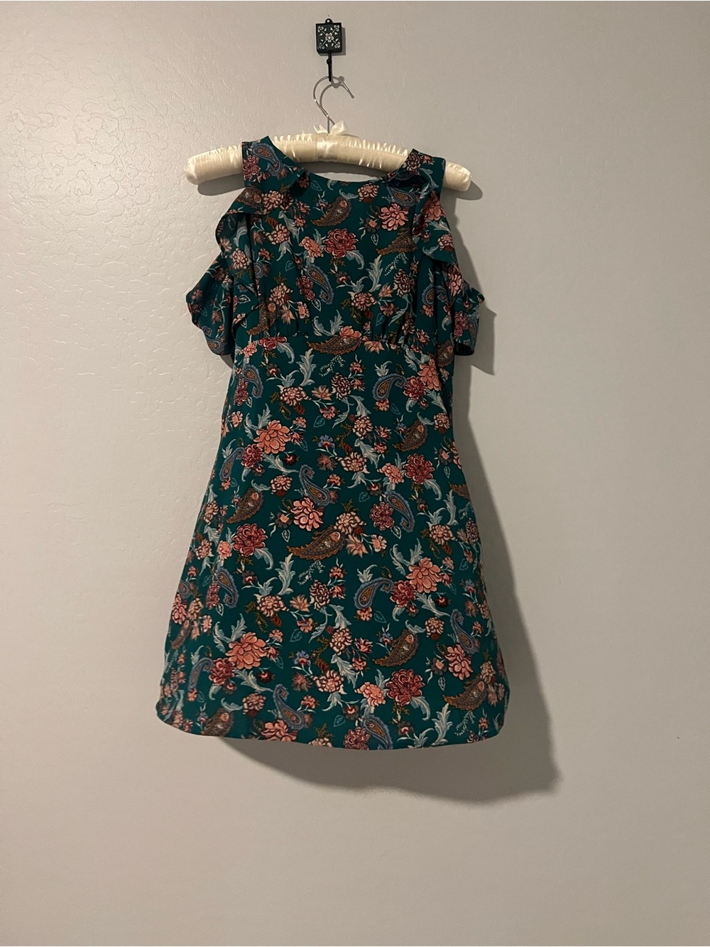 Xhilaration Teal Floral Cold-Shoulder Dress